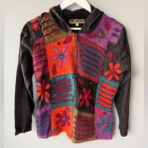 Art Studio Produce colorful patchwork boho hippie long sleeve hoodie Women’s S